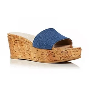 Stuart Weitzman Womens Summer Denim Wedge Platform Sandals Slip On Sz 10B NEW - Picture 1 of 6