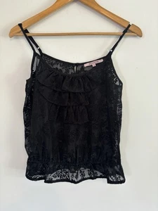 Review Strappy Lace Sheer Top Size 8 Glitter Trim Evening Singlet Elegant Party - Picture 1 of 3