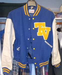 Vintage 60s Letterman Jacket 40 Blue Yellow Butwin Wool Leather Bomber USA - Picture 1 of 11
