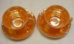 Vintage Fire King Glass Peach Luster Lustre Set of 2 Cups and Saucers 12-C - Picture 1 of 7