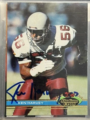 Ken Harvey AUTO SIGNED Football Card Cardinals 1991 Topps Stadium Club #215 - Image 1 of 2