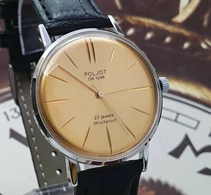 Poljot de Luxe ULTRA SLIM 2209 Gold Dial Mechanical Watch Vintage Style UdSSR - Bild 1 von 12