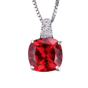 4.9ct Sq Pigeon Blood Ruby & CZ Necklace 16" Pendant Solid Silver Special Gift - Picture 1 of 5