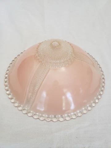 Vintage Pink Textured Art Deco Ceiling Light Fixture Heavy Glass Shade Cover 11" Cover