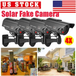4PACK Solar Fake Dummy Security CCD Camera Waterproof LED Surveillance - Black - Picture 1 of 8