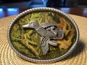 Vintage Solid Pewter & Resin Mallard Duck Hunting Belt Buckle ~ Nicely Detailed! - Picture 1 of 8