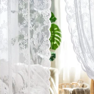 MIULEE White Lace Curtains 84 Inches Long for Living Room Bedroom, Scalloped ... - Picture 1 of 9