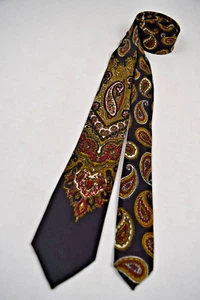 Neck Tie VTG 60s Big Paisley Alice in Wonderland on Black Silk Tie 54" x 2.5" - Picture 1 of 9
