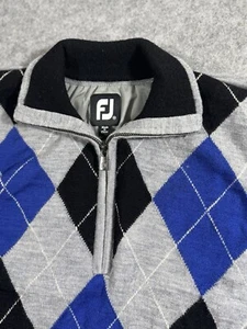 FootJoy Pullover Herren mittelgrau Argyle Wolle 1/4 Reißverschluss gefüttert Golf Academia - Bild 1 von 10