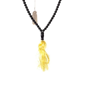 Vintage religious prayer bead strand black Czech glass beads yellow tassle - Picture 1 of 2