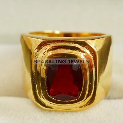AAA+ Garnet Cushion Cut With 925 Silver Gold Plated Ring For Men #B501 Foto 1 de 4