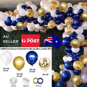 146 Navy Blue Gold Confetti Balloons Arch Kit Set Birthday Wedding Party Garland - Picture 1 of 9
