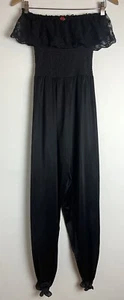 Undercover Wear Pyjama Strampler Vintage Schwarz Satin Spitze Cinched Jumpsuit Damen L - Bild 1 von 8