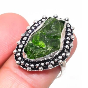 Natural Rough Moldavite Gemstone 925 Sterling Silver Jewelry Ring Sz 7.5 (US) - Picture 1 of 1