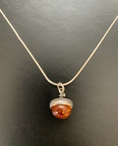 Amber acorn pendant necklace with silver chain 