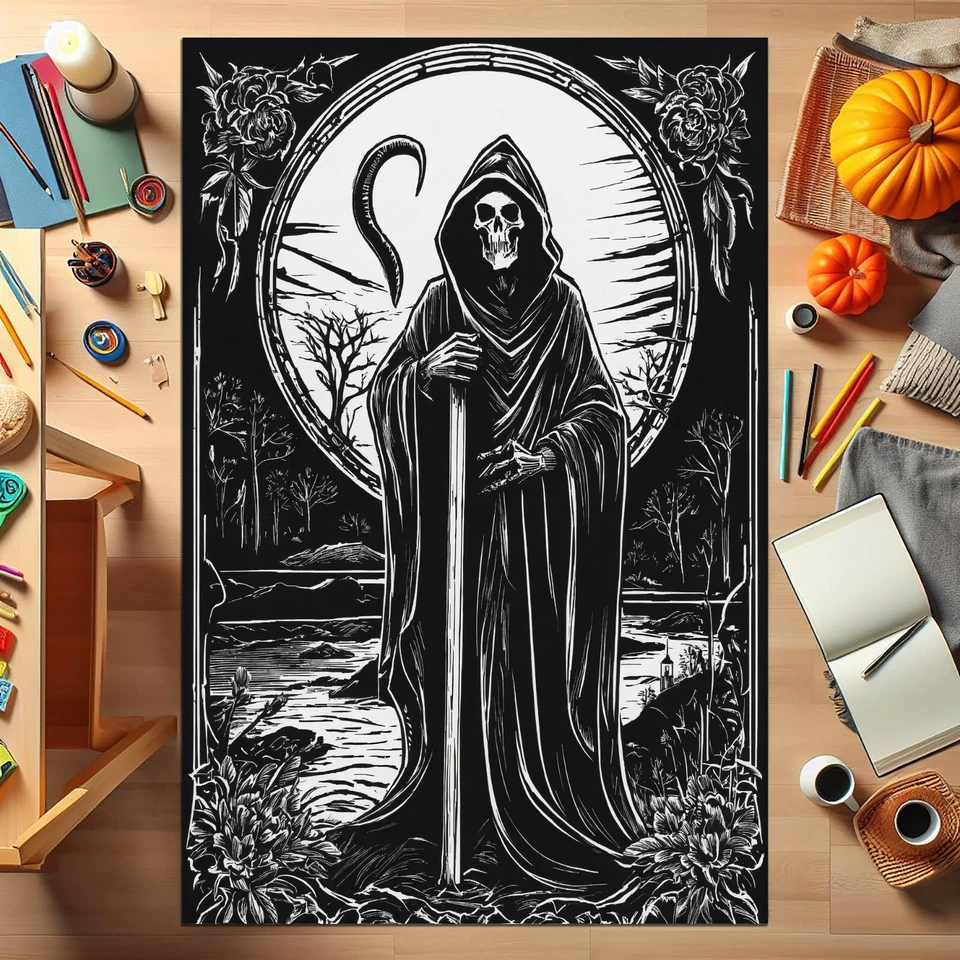 Alfombra de terror de la muerte, alfombra gótica, alfombra de alma, alfombra fantástica, alfombra de terror, alfombra de baño, Foto 1 de 4