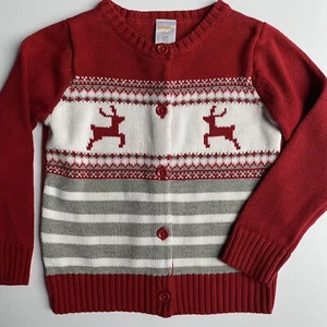 Gymboree Sweater Size 4 XS Dear Cardigan Snowflake Red White Gray Stripes - Picture 1 of 12