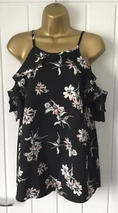 LIPSY Black Floral Print Cold Shoulder Top UK10 New - Picture 1 of 7