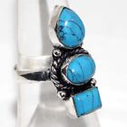 925 Silver Plated-Turquoise Ethnic Gemstone Handmade Ring Jewelry US Size-5.5 S9
