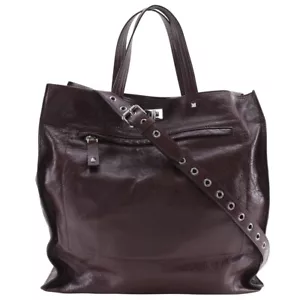 VALENTINO GARAVANI Rock studs Tote Bag shrink leather 2WAYShoulder Brown l... - Picture 1 of 12