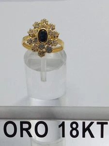 Anello in oro giallo 750 18 carati pietra blu e bianche gr. 2,5 misura 15 +2lav - Foto 1 di 6