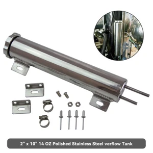 2"x10" Polished Stainless Steel 14 oz Radiator Overflow Tank Bottle Catch Can - Picture 1 of 9
