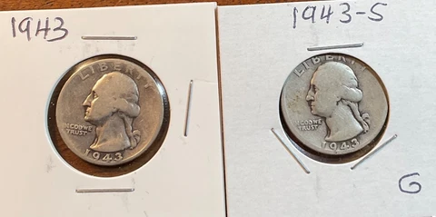 1943 P & S Washington  Silver Quarters Cover