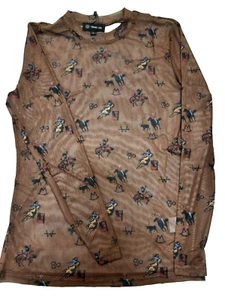 Western mesh long-sleeve crew neck top - Picture 1 of 3
