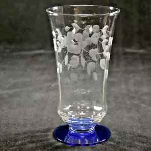 Jarrón óptico floral gris corte tallo azul vidrio soplado a mano vintage vaso de té helado - Imagen 1 de 11