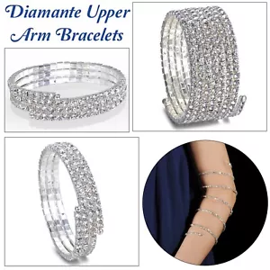 Brazalete Brazo Superior Plata Cristal Diamante - Ajustable - Imagen 1 de 8
