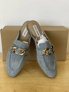Steve Madden Cassady Denim Blue Mule Slip On Loafer w/Gold Hardware Sz 7 - Picture 1 of 6