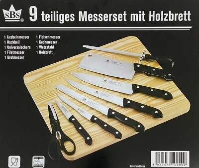 Messerset 9-teilig Edelstahl SBS mit Holzbrett - Bild 1 von 3