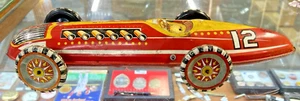 VINTAGE GROSSER BLECH LITHO TINPLATE 16" RENNWAGEN von MARX RACER WIND UP RENNSPIELZEUG - Bild 1 von 10