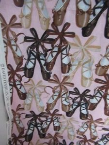 David " BALLET for ALL" Point Shoe on Pink Print 100% Cotton Fabric 1Y44"W - Picture 1 of 7