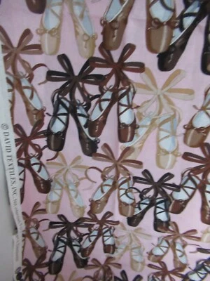 David  " BALLET for ALL"  Point Shoe on Pink Print 100% Cotton  Fabric  1Y44"W - Image 1 of 4