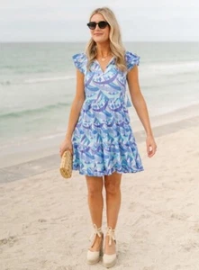 Sail To Sable Größe XXL Mohn Rüschen Ausschnitt Stufenkleid blau bunt neu mit Etikett $ 268 - Bild 1 von 14