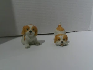VTG Homco Spaniel Puppy Figurines Porcelain #1407 Set of 2 Tan and White 3" EUC - Picture 1 of 10