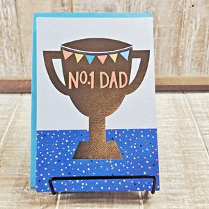 American Greetings Father's Day Card #1 Dad Trophy Blue Gold Orange Stars - Picture 1 of 9