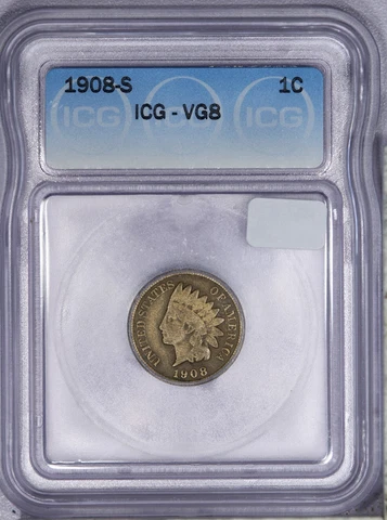 1908-S Indian Head Cent 1c ICG VG8 Cover