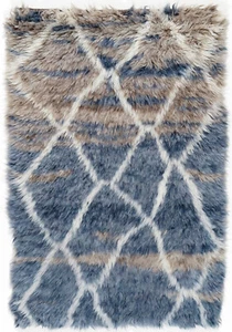 Flokati Teppich Orient Perser Rug Shaggy Zottel Blau Braun Heidschnuckenwolle - Picture 1 of 1