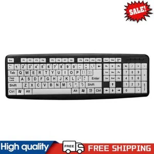 104 Keys USB Wired Large Print White Keys Black Letter Keyboard for Elderly ~G - Bild 1 von 10