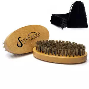 Serrated Natural Boar Bristle Beard Brush Wooden Grooming for Men And Travel Bag - Picture 1 of 14