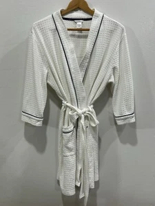 Liz Claiborne xl waffle knit robe. 3/4 length, long sleeve. White & dk. Blue. - Picture 1 of 5