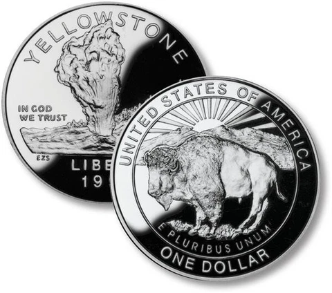 1999 Yellowstone National Park Commemorative $1 Silver Dollar with Box and COA Cover
