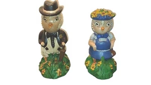 Vintage 1980 Ceramic Easter Chicks Pair Colorful Decorations Figurines Signed - Imagen 1 de 12