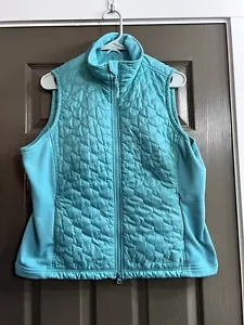 L.L. Bean Quilted Fleece Puffer Vest Sz L Teal Sleeveless Full Zip Pockets - Picture 1 of 11
