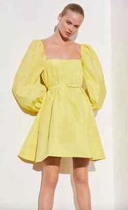 SCANLAN THEODORE taffeta trapeze mini dress 10 rrp$575 yellow puff sleeveNO BELT - Picture 1 of 11