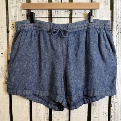 Old Navy Linen Blend Shorts Womens XL Blue Casual Comfort Distressed Drawstring - Image 1 of 4