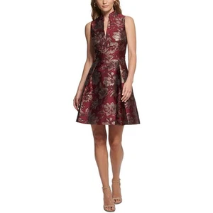 Vince Camuto Womens Red Metallic Jacquard Cocktail and Party Dress 10 BHFO 8768 - Picture 1 of 2