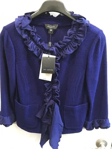 St John Blazer Blau Kobalt Saphir Größe 14 Neu mit Etikett Reg 1.395 Strick Rüschen Wollmischung - Bild 1 von 15